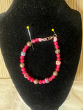 Bracelet Burgundy tone ceramic, metal, glass beads, leather