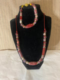 Necklace & Bracelet , ceramic burgundy color beads