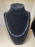 Necklace silver beads & square purple crystals