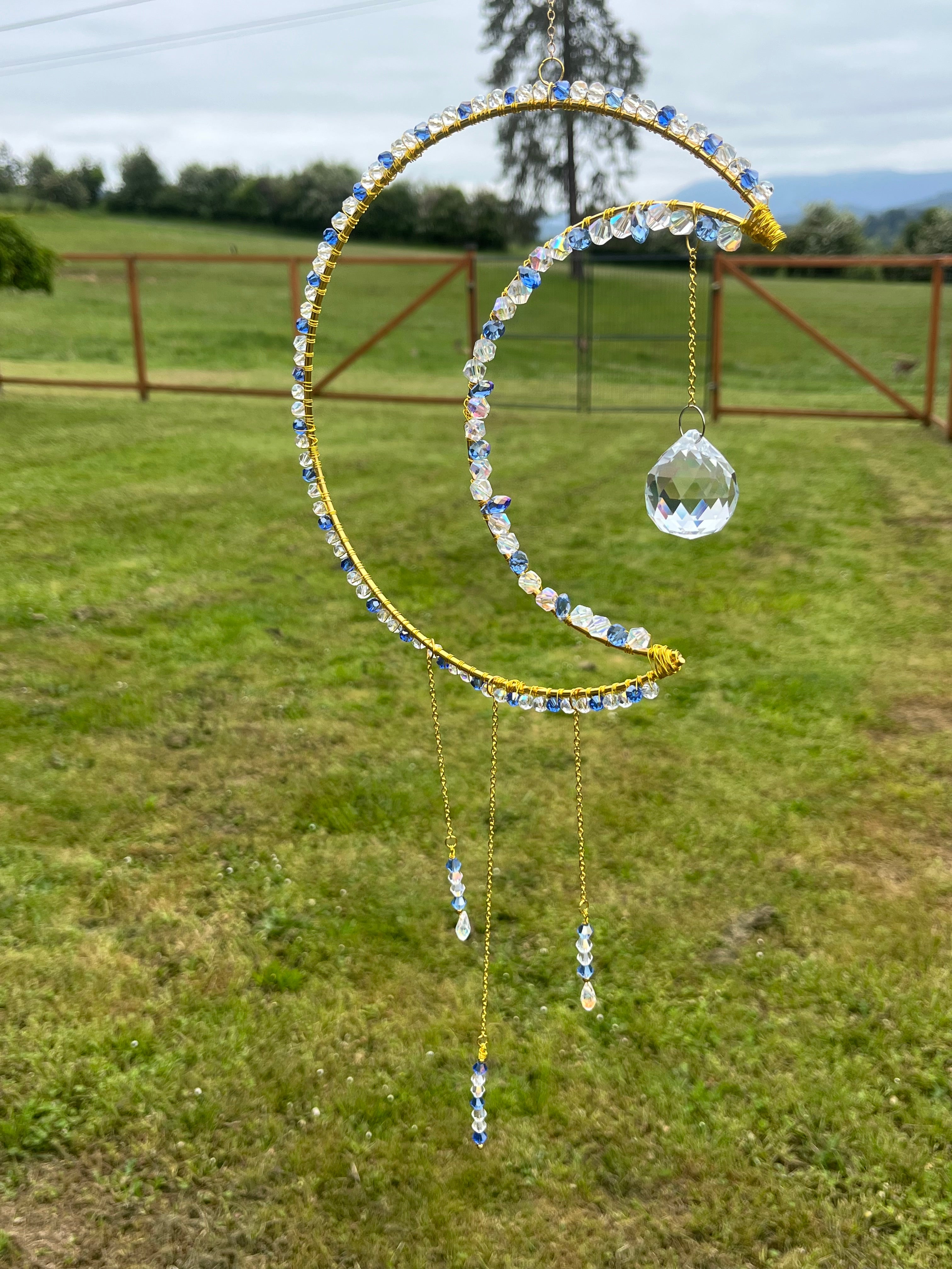 Crescent Moon blue & clear glass beads