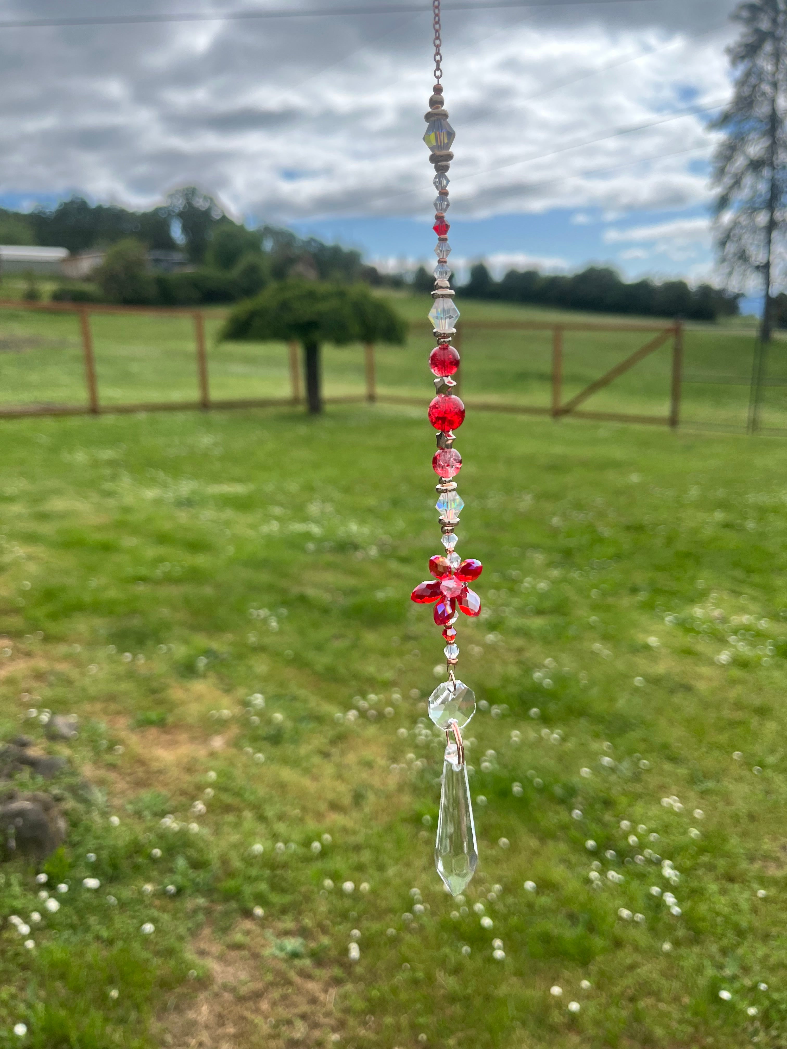 Car rear view mirrors in mind, pink flowers Suncatcher