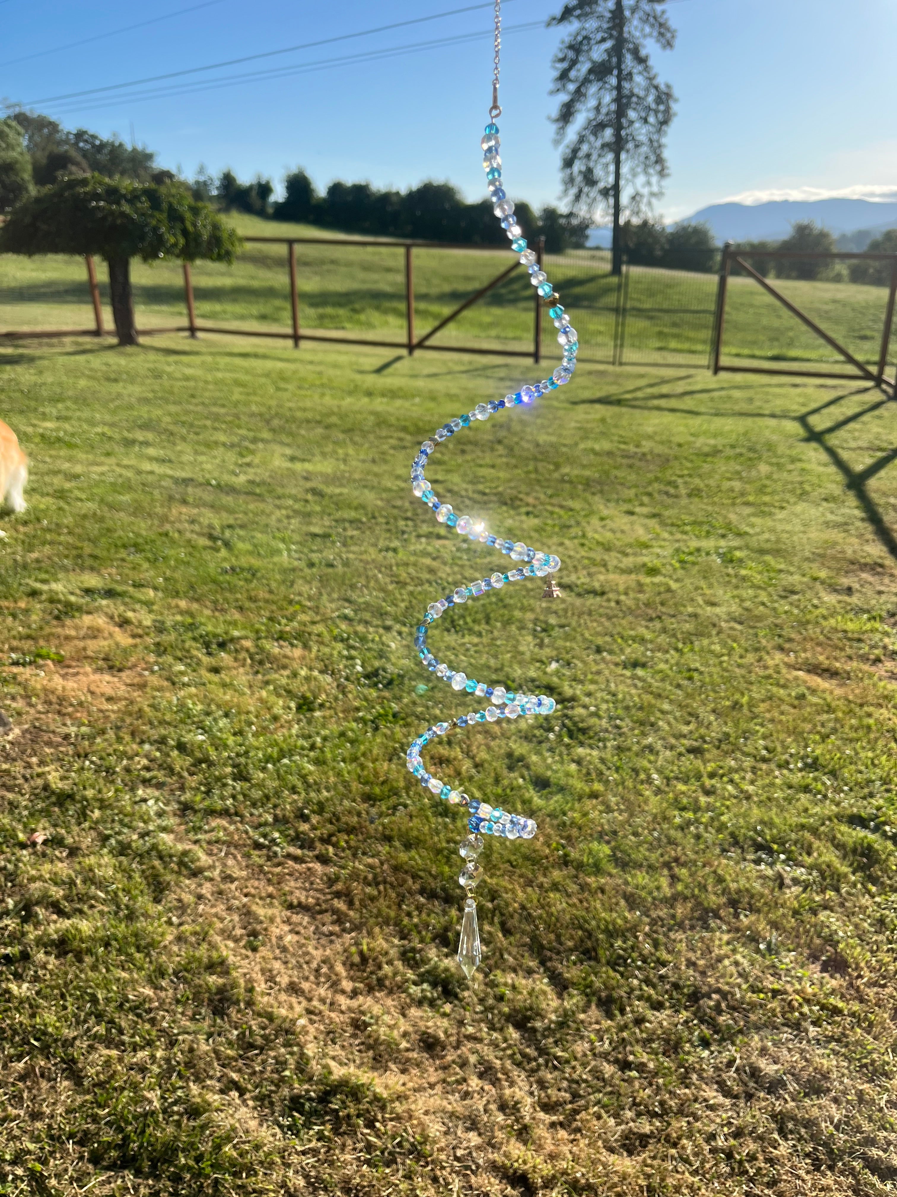 Twirly Suncatcher in blues & clear glass crystals