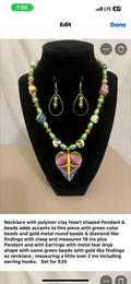 Necklace with polymer clay Heart Pendant & Earrings