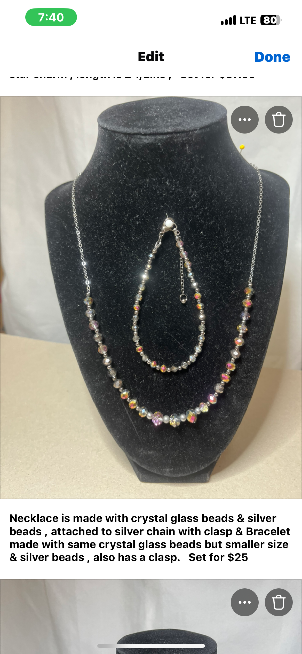 Necklace and  Bracelet in purple tones & nickel