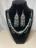 Pretty silver chain necklace with green & purple gemstones, Earrings, same gemstones as necklace