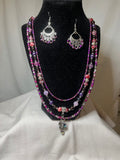 3 layer Necklace with dangle & matching color Earrings